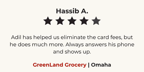 Grocery Store owner in Nebraska discussing success with HuskerPay payment processing.