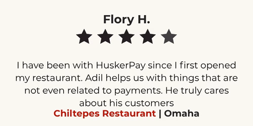Restaurant business owner recommending HuskerPay credit card processing services