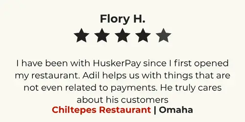 Restaurant business owner recommending HuskerPay credit card processing services