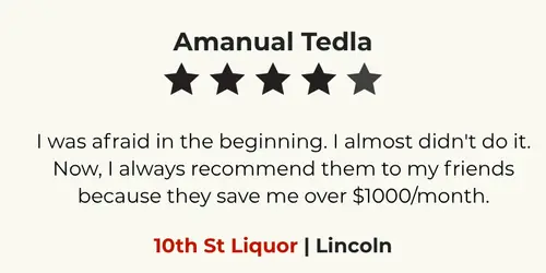 Huskerpay Omaha Testimonials 5 Happy Omaha liquor store owner sharing positive feedback about HuskerPay merchant processing services.